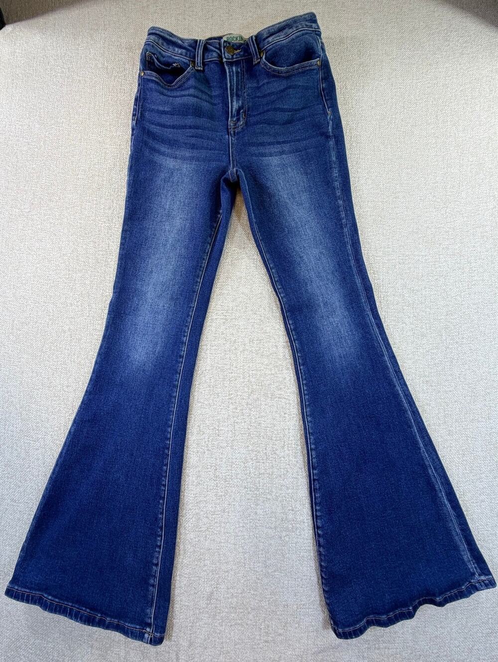 Rockin' C Women's 28 Blue Flare Leg 5 Pocket Western Denim Jeans Cowgirl Pants - Picture 1 of 10